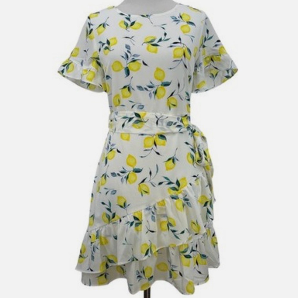 🍋 NWT Banana Republic Mediterranean Lemon Print Ruffle Wrap Dress 🍋✨